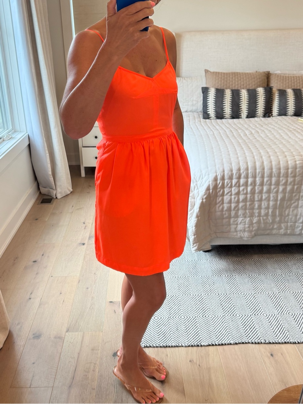 J. Crew Bright Orange Spaghetti-Strap Mini Dress with Pockets